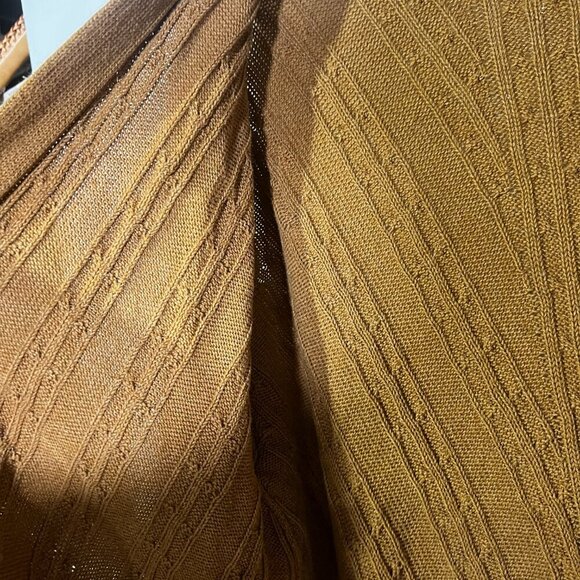 J. Jill Open Front Cardigan Long Line Cable Knit Mustard Brown Size LP Fishermen - Picture 7 of 10
